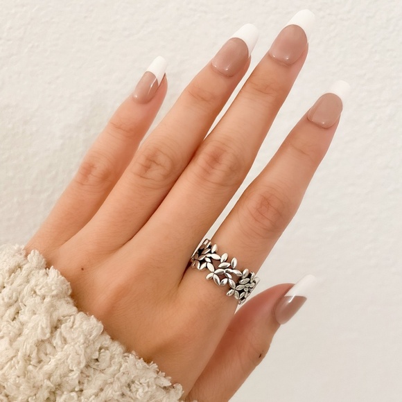 925 Sterling Silver Flower Ring Geometric Ring Leaf Ring Silver Chunky Ring - Picture 7 of 10
